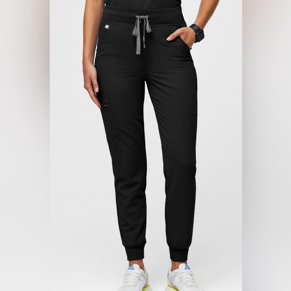 Women's Black Jogger Scrub Pants with Drawstring Waist